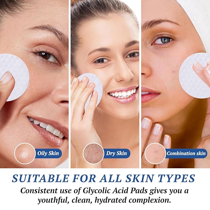 Glycolic Acid Pad, Exfoliating Pads Exfoliating Toner Pads Face Exfoliator Deep Cleaning Effect for Troubled & Breakout-Prone Skin 60 Count