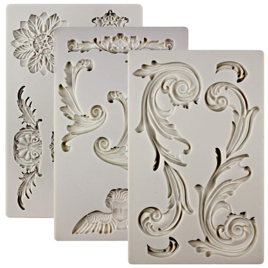 Baroque Style Ornament Curlicues Silicone Molds 3-Count Cherub Birdbath Scrollworks Art Deco Inspired Lace