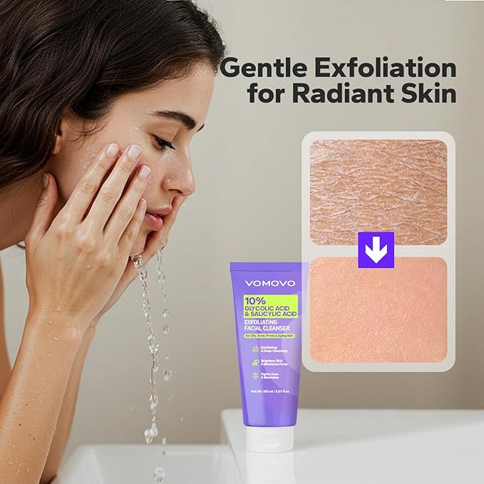 Glycolic Acid Face Wash (5.1 Fl Oz), Exfoliating Face Wash and Scrub, Facial Cleanser with 10% Glycolic Acid, AHA & Salicylic, Facial Washes for Smoother Skin, Suitable for All Skin Types