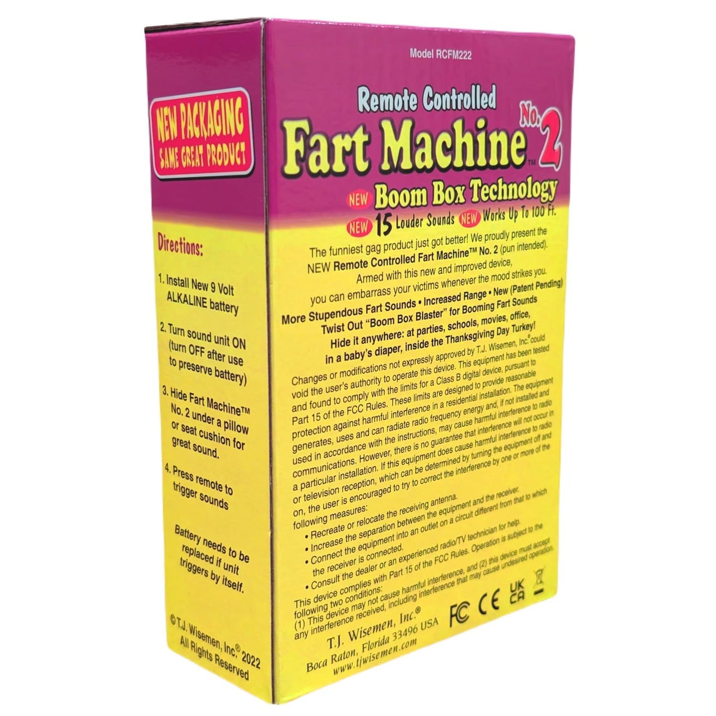 T.J. Wisemen, Inc. Fart Machine #2 - The Original Remote Controlled Fart Machine with Boom Box Technology - 15 Realistic Sounds - Wireless with 100 ft Range