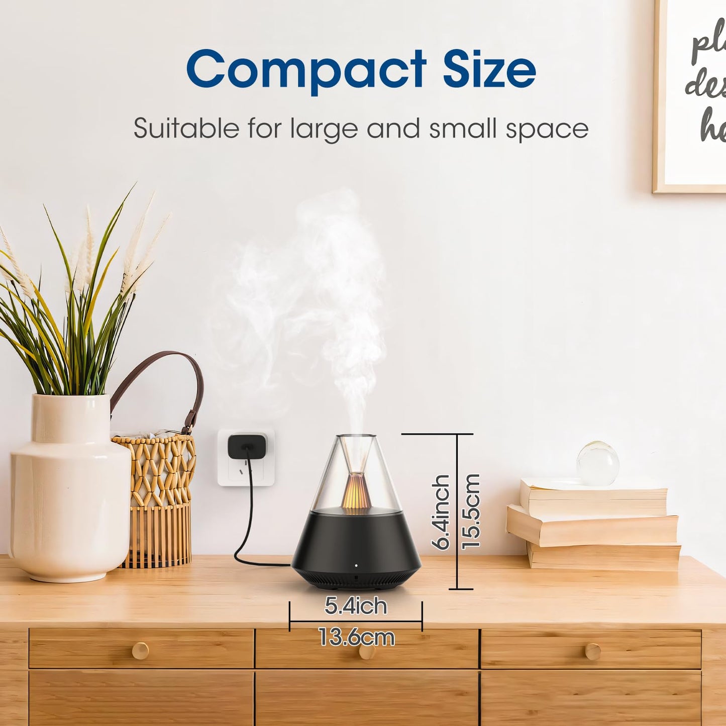 KinYiLO Essential Oil Diffuser, Modern Style Aroma Diffusers with Candle Light Remote Control, USB Powered 150ml Ultrasonic Cool Mist Aromatherapy for Home Room Office Bedroom, Automatic Off, Black