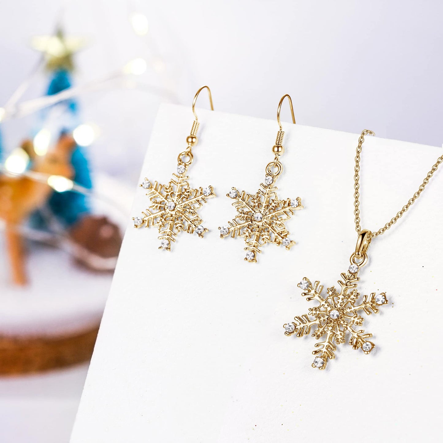 EVER FAITH Clear Crystal Christmas Gift Winter Party Snowflake Necklace Earrings Jewelry Set Gold-Tone
