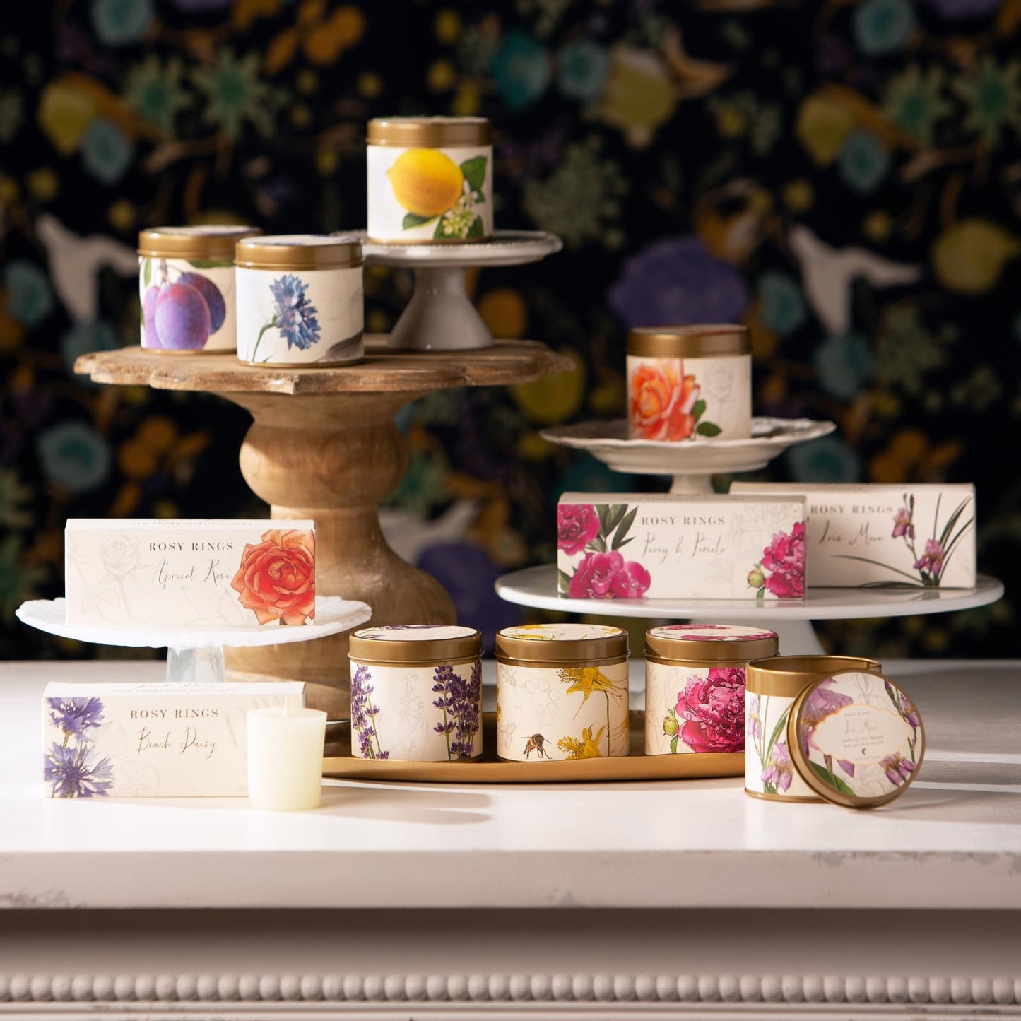 Rosy Rings Signature Tin Candle - Aromatherapy Fragrance Elegant Home Decor Gift Long Lasting 50 Hour Burn Botanical Floral Notes of Apricot, Blond Woods, Mirabelle Plum, Pomelo, Violet (Apricot Rose)