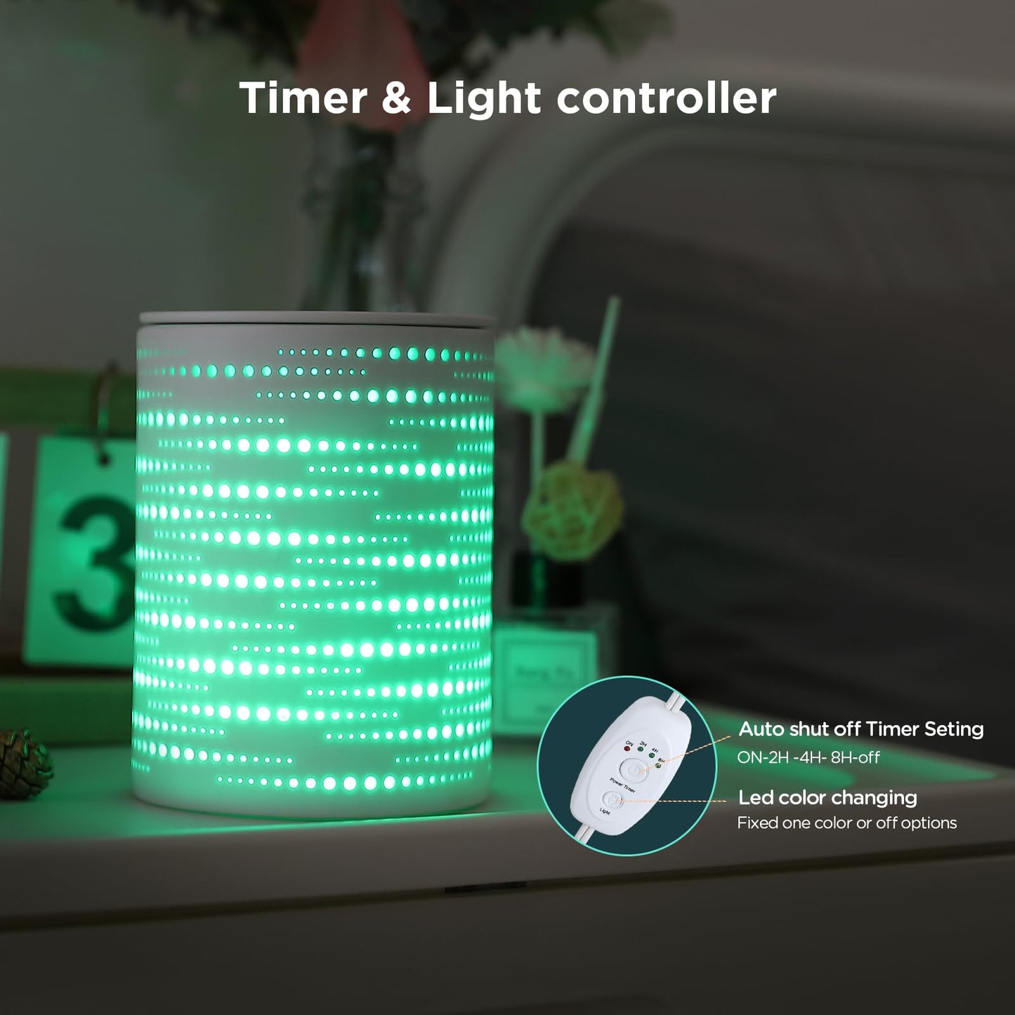 Enaroma Wax Melt Warmer Ceramic Oil Burner with Timer Electric Candle Wax Melter with Led Coloful Changing Silicone Removeable Tray for Home Office Bedroom