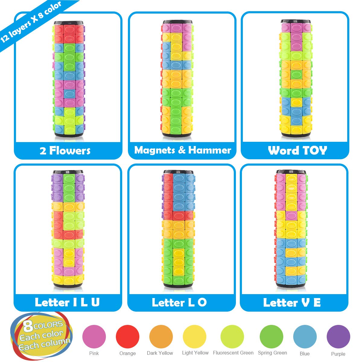 R.Y.TOYS Rotate and Slide Puzzle-Design Patent,Fidget Toys(Restore/Create) 8 Colors,12 Layers-Detach Piece for Quick Play,Brain Teaser,Sensory Toys,Stocking Stuffers,Easter Basket Stuffers Essentials