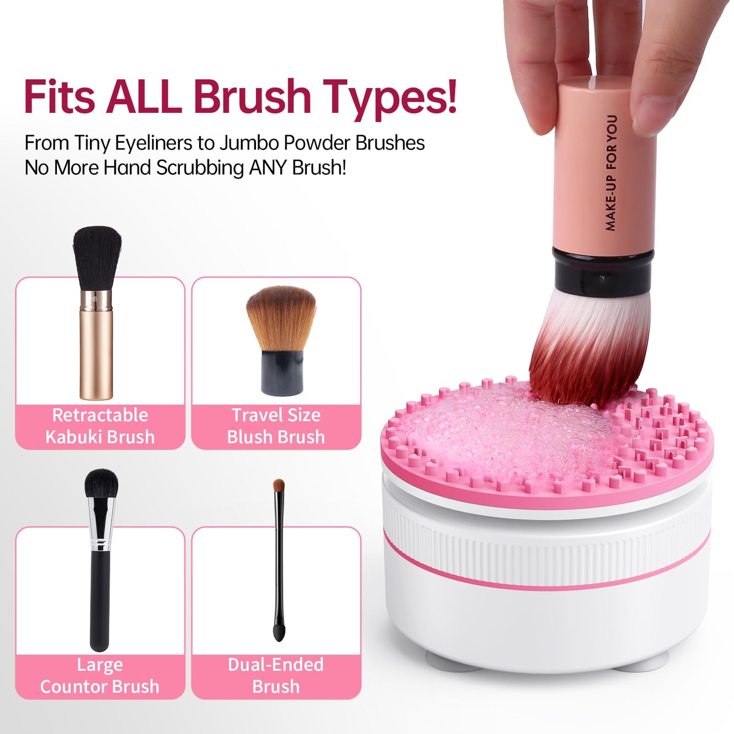 Norate Makeup Brush Cleaner, Electric Makeup Brush Cleaner Machine + Solution, Removes Residue from Makeup Brushes with Deep-Clean Cruelty-Free Shampoo, Stocking Stuffers for Women, Moms,Teen Girls