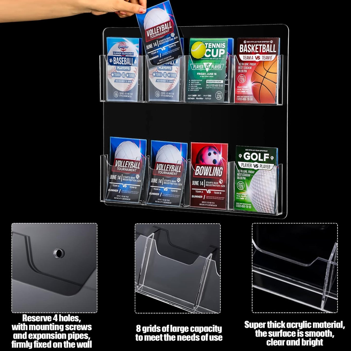 Eersida Acrylic Brochure Pamphlet Holder Brochure Display Stand Business Tri Fold Multi Slot Holder Rack Wall Mount Clear Pocket Space Saver for Flyer Literature Menu Advertise