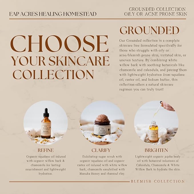 Emulsified Face Sugar Scrub, Organic squalane oil/Castor oil: Chamomile & White Willow Bark, Rhassoul Clay, Kokum Butter, Manuka Honey-Gentle exfoliant: Dry/Sensitive/Acne-Prone (CLARIFY)