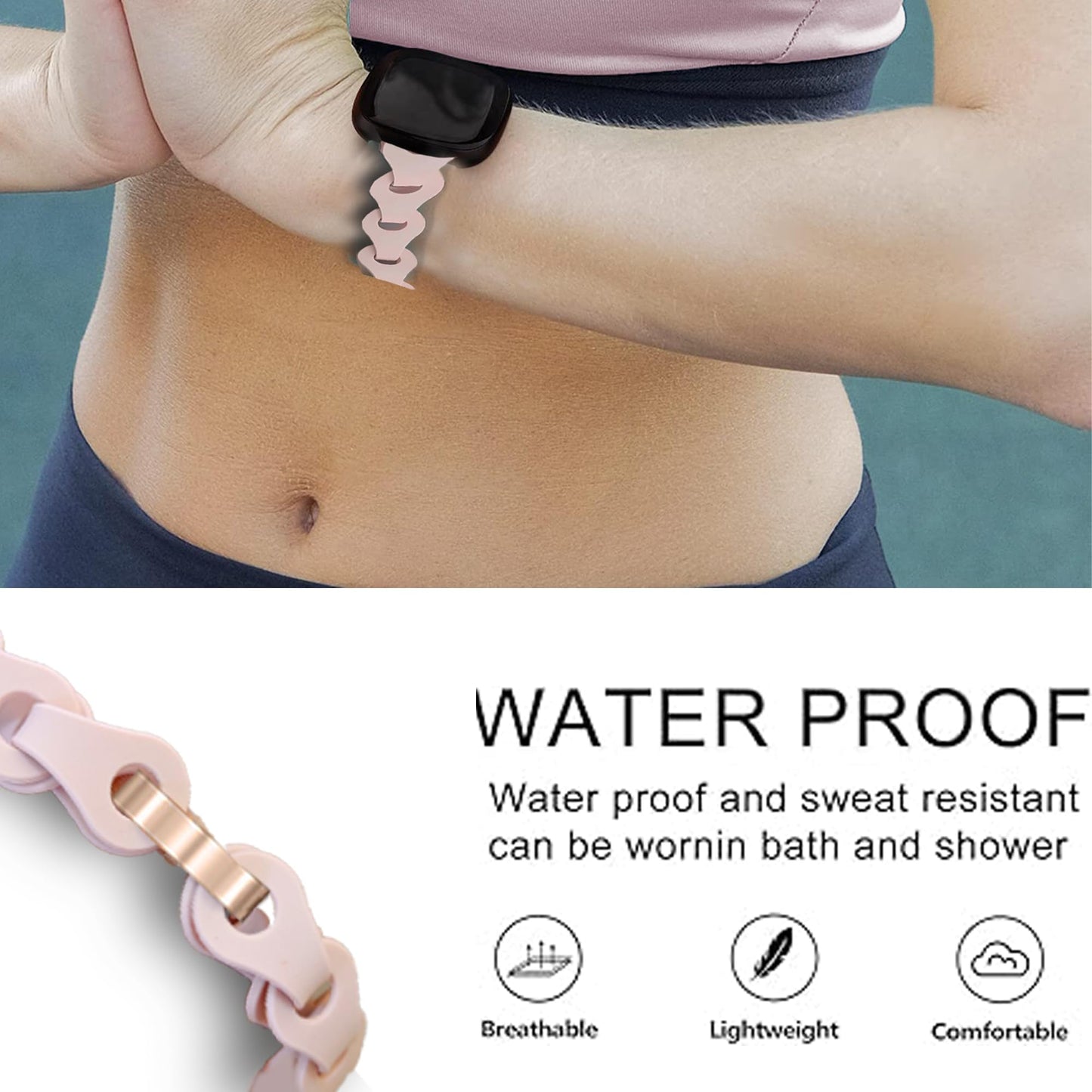 Compatible for FITVII Smart Watch Bands, 16mm,18mm, 20mm, 22mm Elastic Silicone Hollowed Out Replacement Straps Compatible for FITVII Nexa, HM08, HM58, HM57, HM78, HM68, HM21, H56, H86 Smart Watch (2 Pack-Black+Pink, 16mm size band)