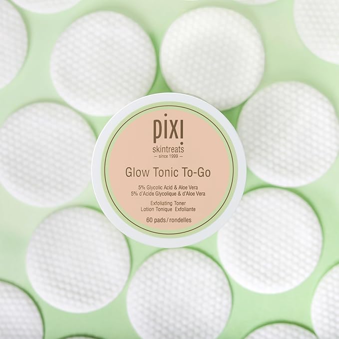 Pixi Glow Tonic to-Go | Gentle and Balancing Exfoliating Toner | Glycolic Acid Pads for Radiant Skin and Daily Brightening | Alcohol-Free Formula Face Exfoliator | 60 Pads