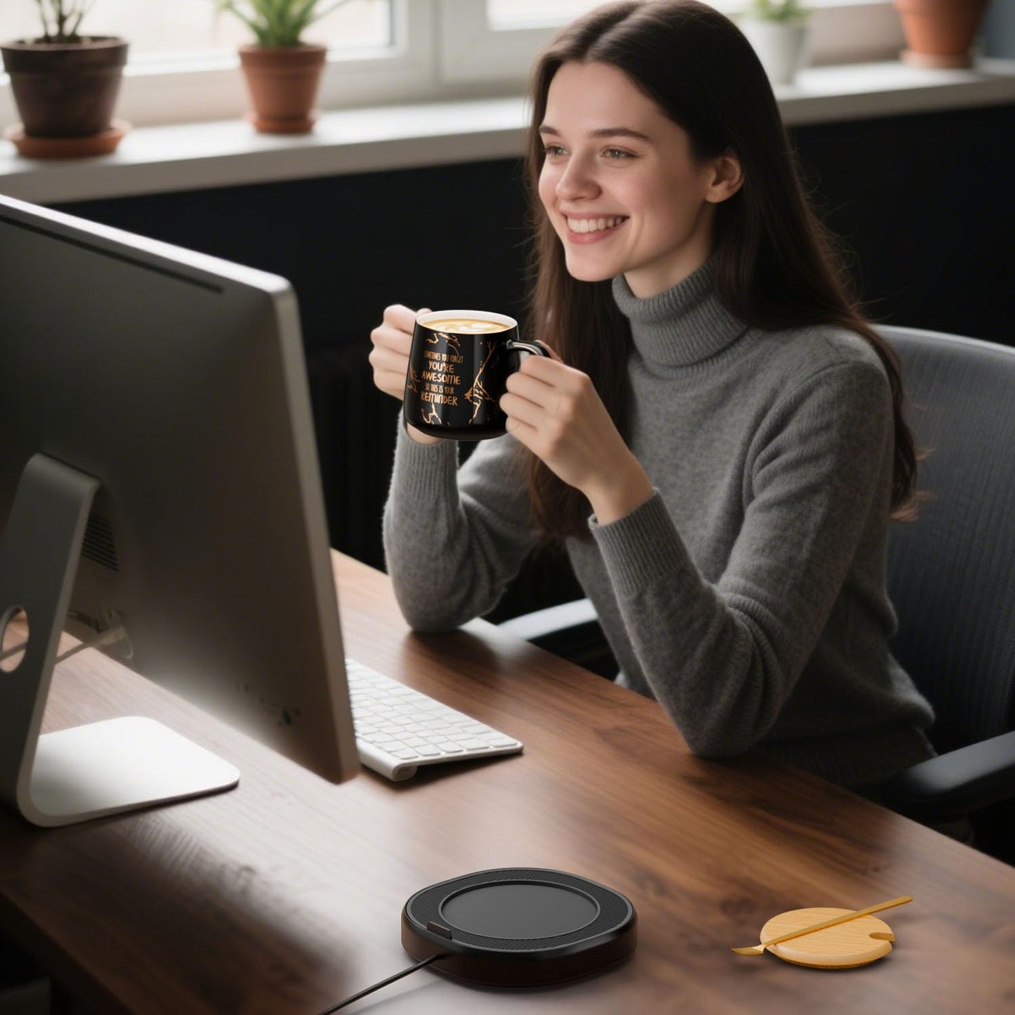 Coffee Mug Warmer, You are Awesome Mug with Coffee Warmer Set, Electric Coffee Cup Warmer for Desk 8H Auto Shut Off, Tea Beverage Warmer with 4 Temperature Setting, Birthday Christmas Women Man Gifts