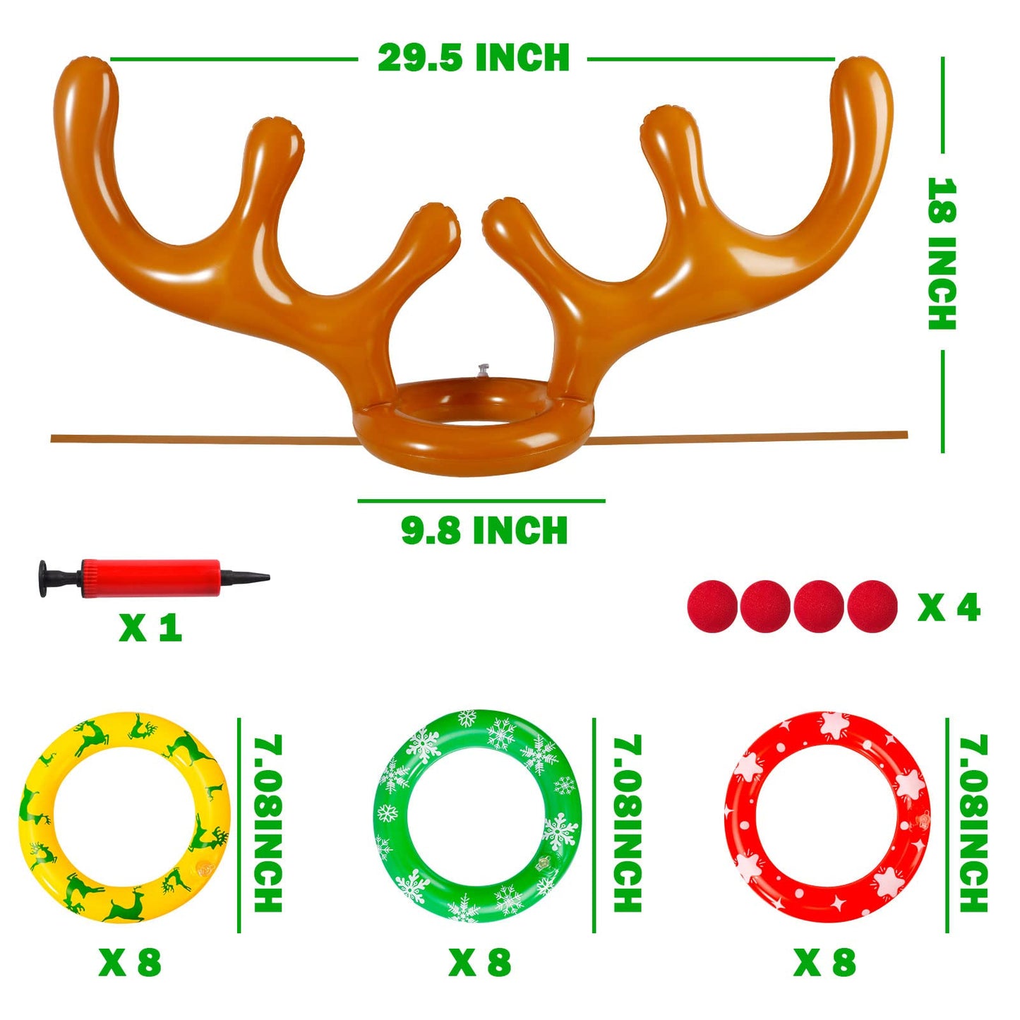 Max Fun 4 Pack Inflatable Reindeer Antler Ring Toss Games Indoor Outdoor Christmas Party Games Party Favors, 4 Anlters & 24Rings