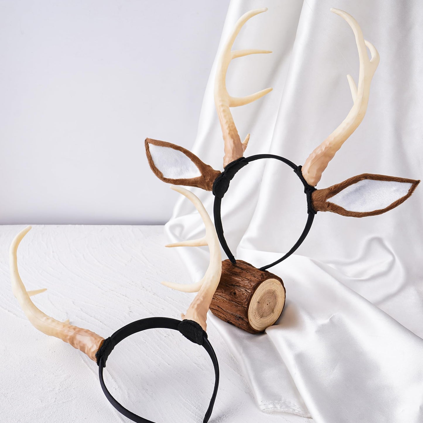 MOSTORY Antler Headband for Adult - White Reindeer Antlers Headband for Cosplay Photo Shoot, Deer Horns Hairband for Holiday Party Reindeer Costume Renaissance Renfaire (Detachable)