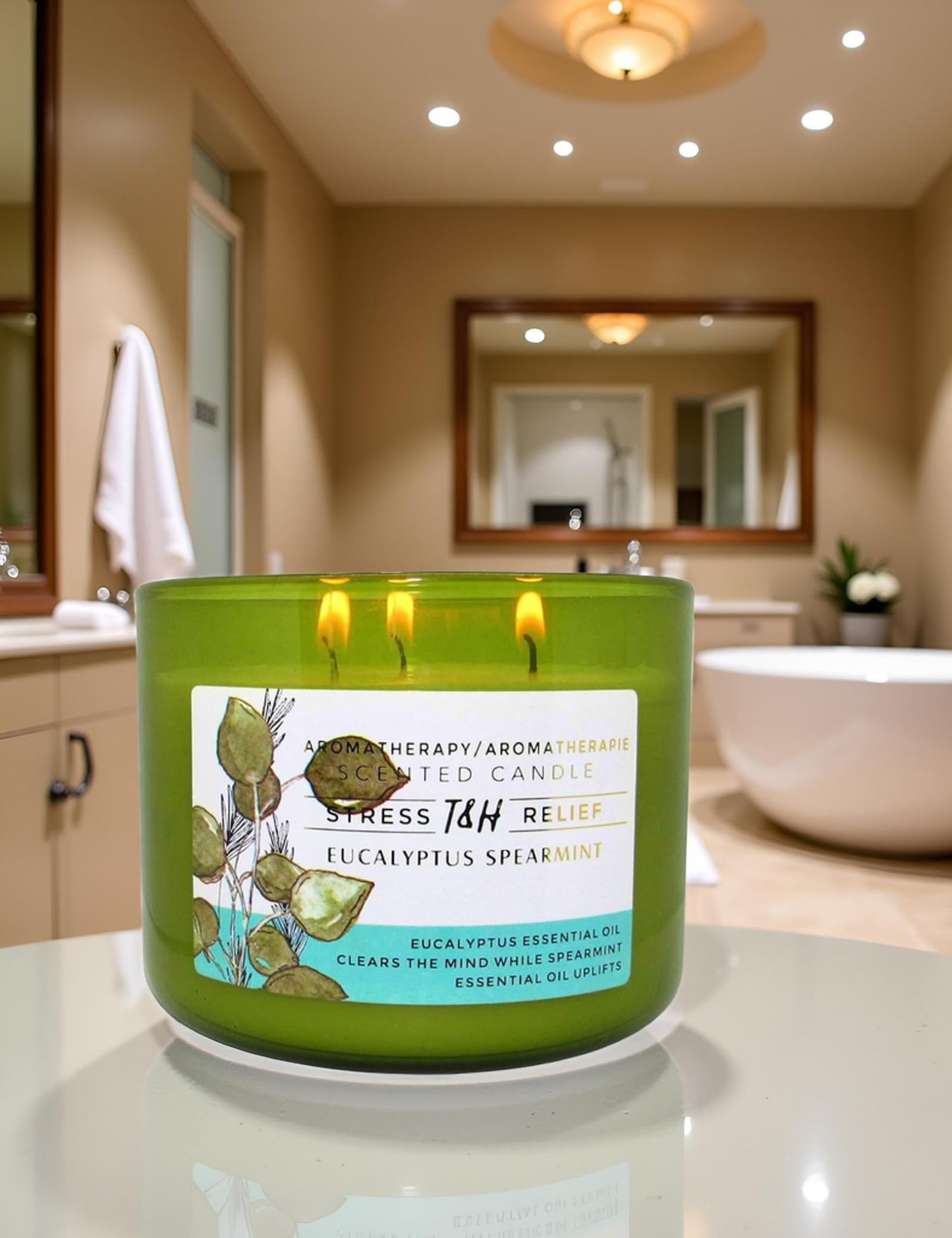 Eucalyptus Spearmint Aromatherapy Candle 3-Wick | Soy Scented Candles for Home | 15.8 oz Large Candle for Men and Women | Long Lasting Eucalyptus Candles | Decorative Candle Gift