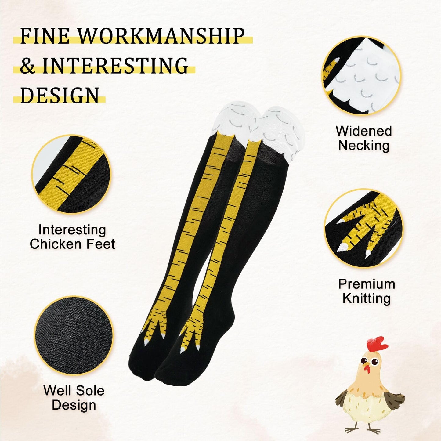 Nackiy Crazy Funny Chicken Feet Socks for Women Men, 3D Novelty Gag Gift Stocking Stuffers, White Elephant Gifts for Adults