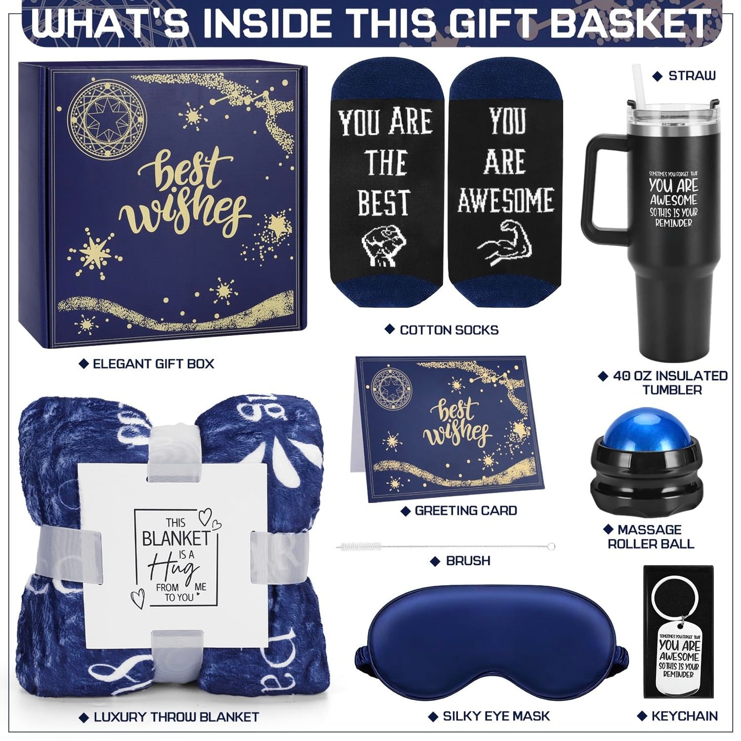 Gift Baskets for Men - Best Birthday Gifts Box, Anniversary Gift Set, Boyfriend Gift Kit, Get Well Soon Basket, Self Care Package, Unique Ideas Present for Man Him Dad Brother Husband Boy Friend