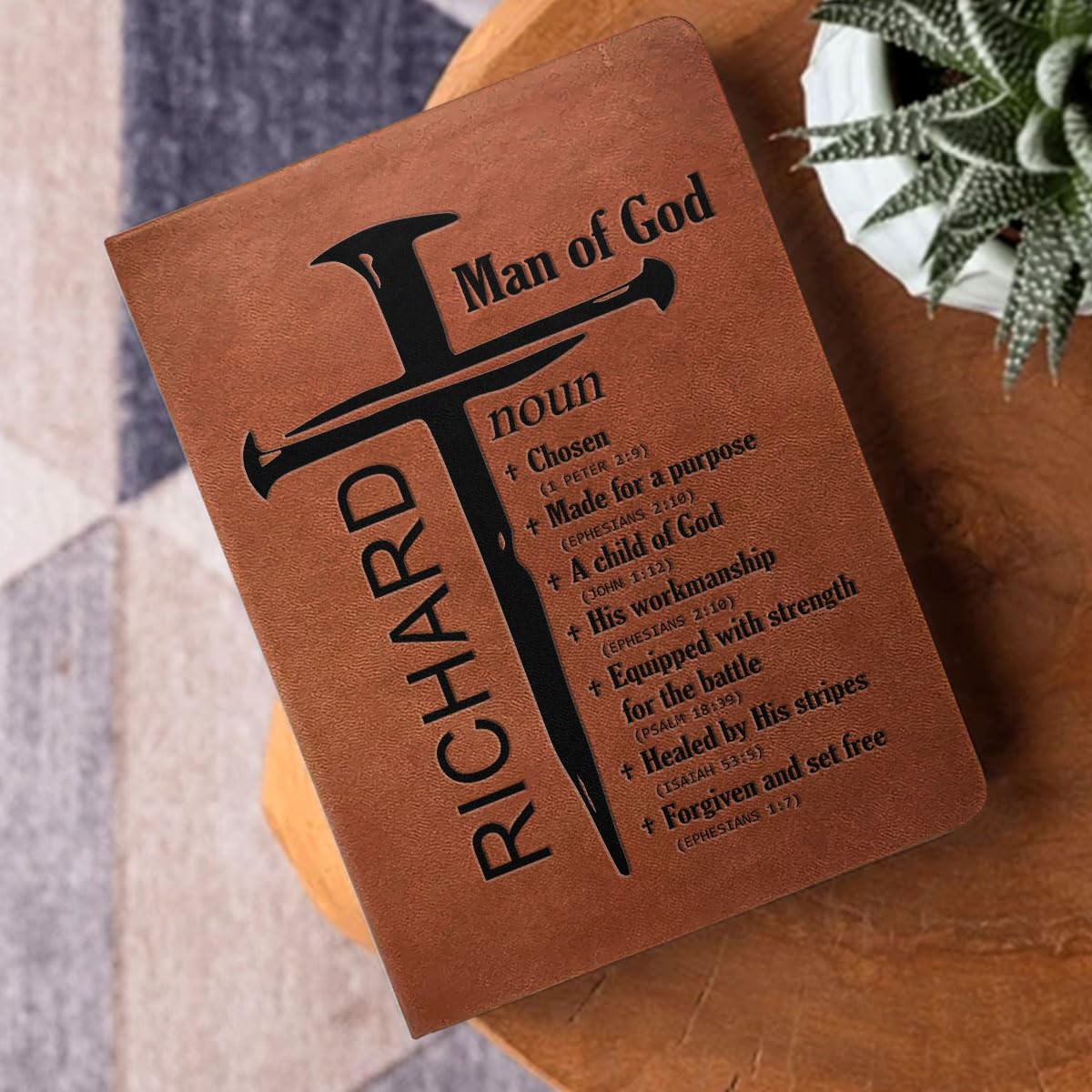 Jesuspirit - Personalized Leather Cover Notebook, Religious Christian Gifts For Men And Women, Bible Notebook For Women, Mom, Her On Mother Day, Birthday, Christmas (Man - Woman Of God)