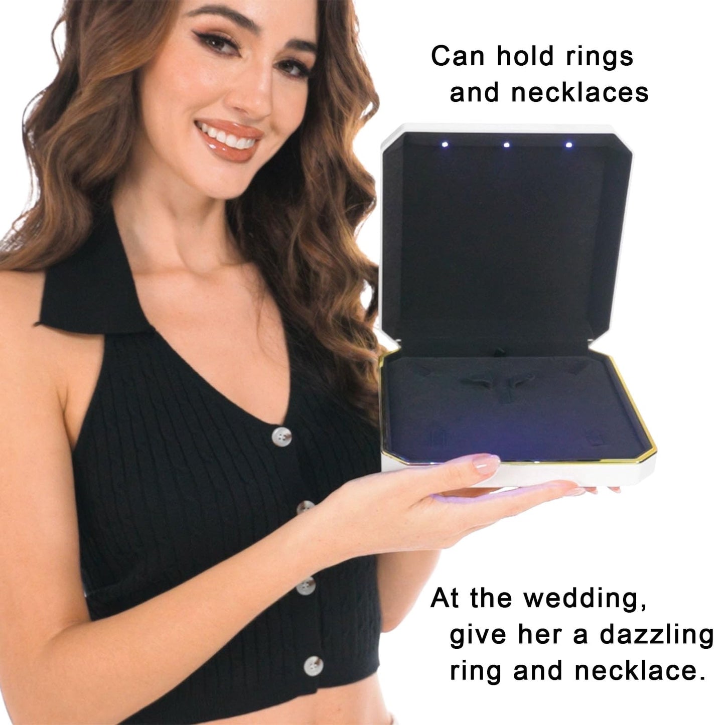 HSLFUAI Necklace Box with Led Light,Jewelry Box for Necklace,Jewelry Gift Box for Wedding, Birthday, Valentine' Day, Mother'S Day, Christmas,Black Velvet Interior Necklace Box(Blue)