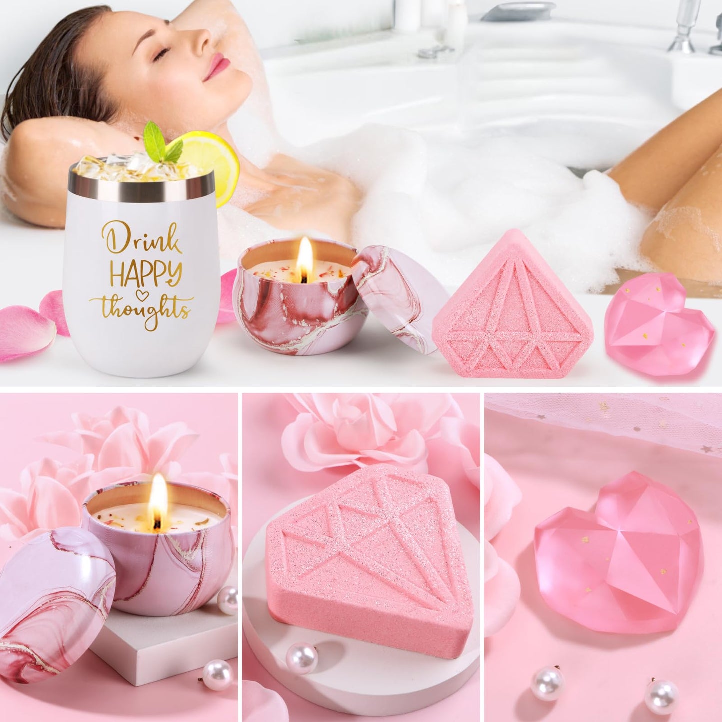Birthday Gifts for Women Self Care Gift Set, Pink Relaxing Spa Gifts Basket Women Care Package Get Well Soon Gifts, Unique Christmas Presents for Mom Her Wife Sister Grandma, Thinking of You Gifts