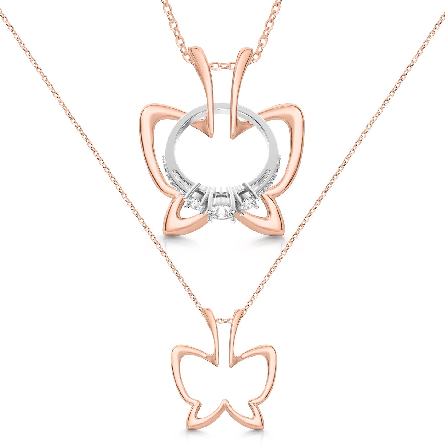 Emily C Ring Holder Necklace - Stainless Steel Necklace with Rose Gold Finish - Engagement Gift for Doctors & Nurses - Gift for Mom or Grandmother - Butterfly