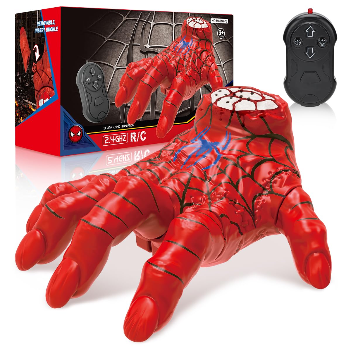 Humzo Halloween Crawling Thing Hand – Spider Hero Model, Remote Control Toy with Spooky Sound & LED Light, Quick-Move, Battery Powered Gift for Kids Birthday Holiday