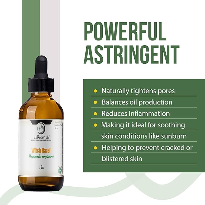 Organic Witch Hazel – 100% Pure Natural USP Astringent with 14% Alcohol | Hamamelis Virginiana Extract for Face, Skin, Hair & Wellness | Bulk & Gallon Options | 1 Fl Oz