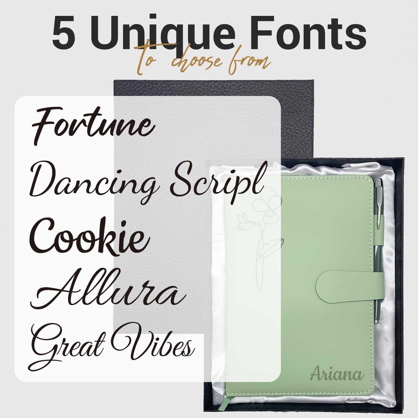 Personalized Leather Journal with Gifts Box & Pen, Custom Notebooks Diary with Engraved Birth Flower Name, Birthday Gifts for Women, Christmas Office Gift for Bridesmaid Students Teacher Mom Friend