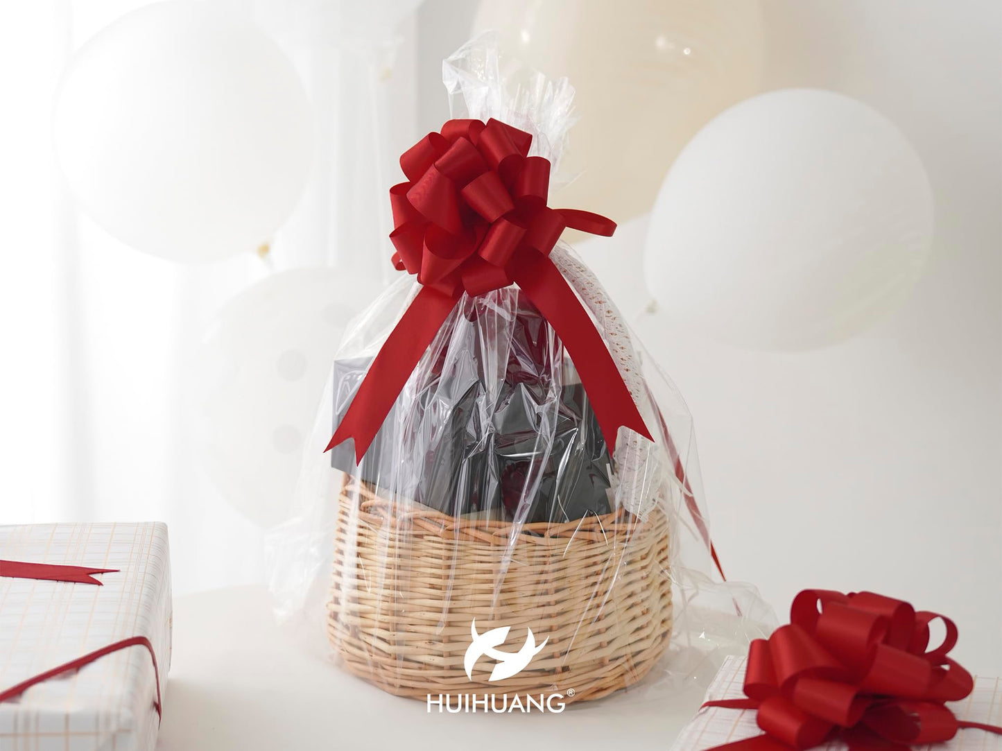 HUIHUANG Red Pull Bows for Gift Wrapping 4"x8" Red Christmas Bows 12 PCS Satin Gift Bow for Presents, Gift Basket, Paper Bag, Wrapping Accessories, Wreaths, Holiday Christmas Decor