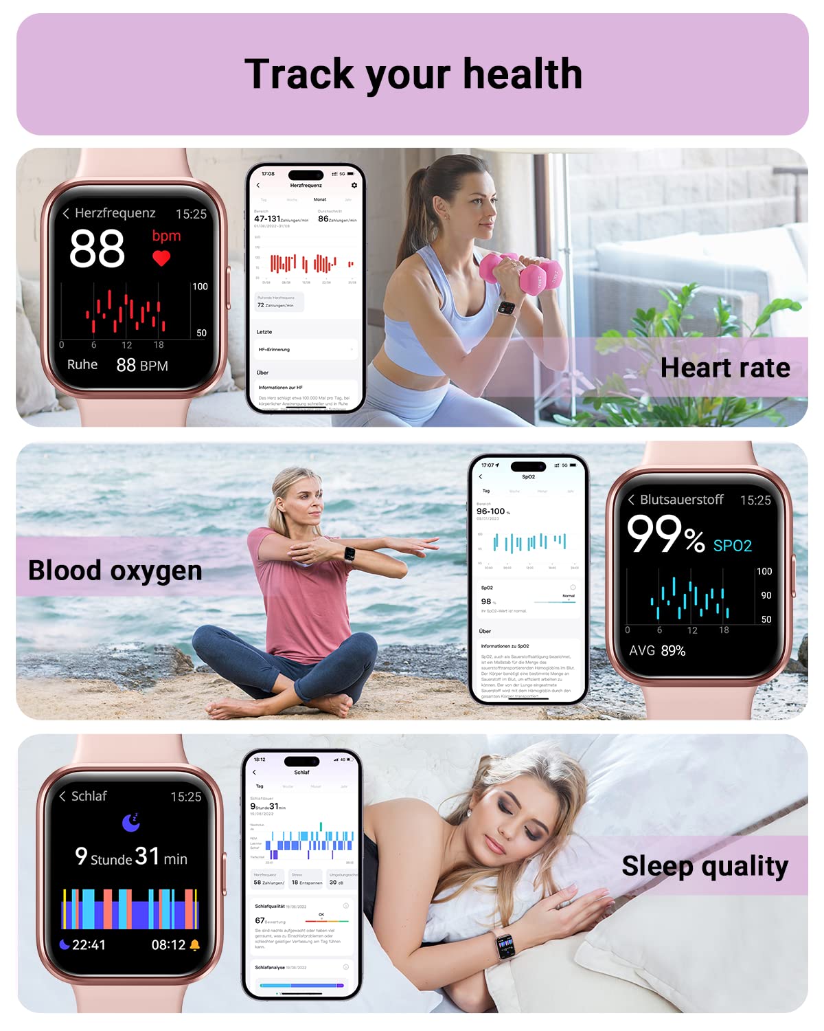 Smart Watch for Women Android & iPhone, Alexa Built-in, 1.8" Touch Screen Fitness Tracker with Answer/Make Calls, IP68 Waterproof Heart Rate/Sleep/SpO2 Monitor, Pedometer, 100+ Sport Modes