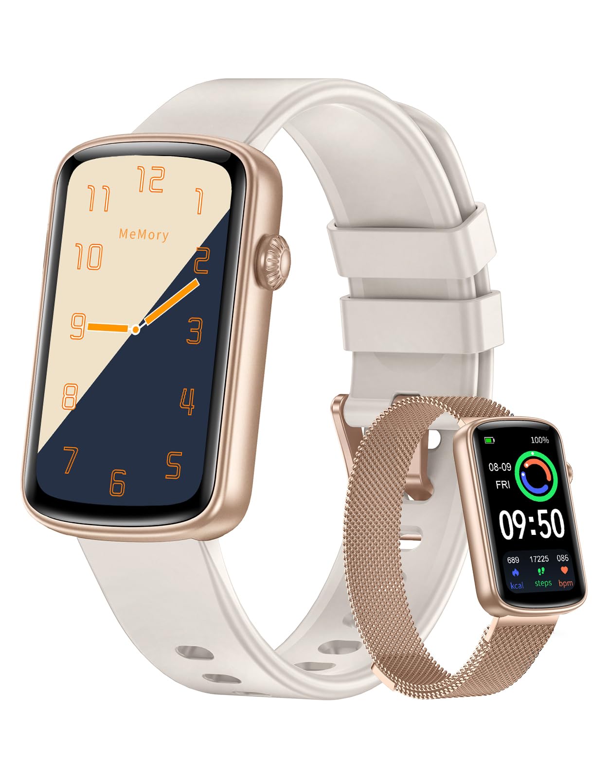 RUIMEN Fitness Tracker, Fitness Watches for Women Men with Heart Rate Monitor Blood Oxygen Sleep Tracker Pedometer, 1.47" Smart Watch Step Calorie Counter for Android iOS IP68 Waterproof (Starlight)