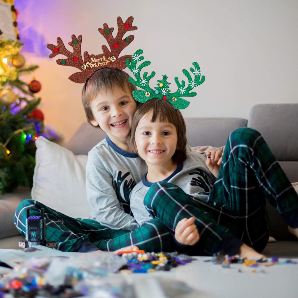 FRCOLOR 6 Pieces Christmas Reindeer Antlers Headbands Reindeer Antler Hair Hoop Headpiece for Christmas Party Holiday Favors