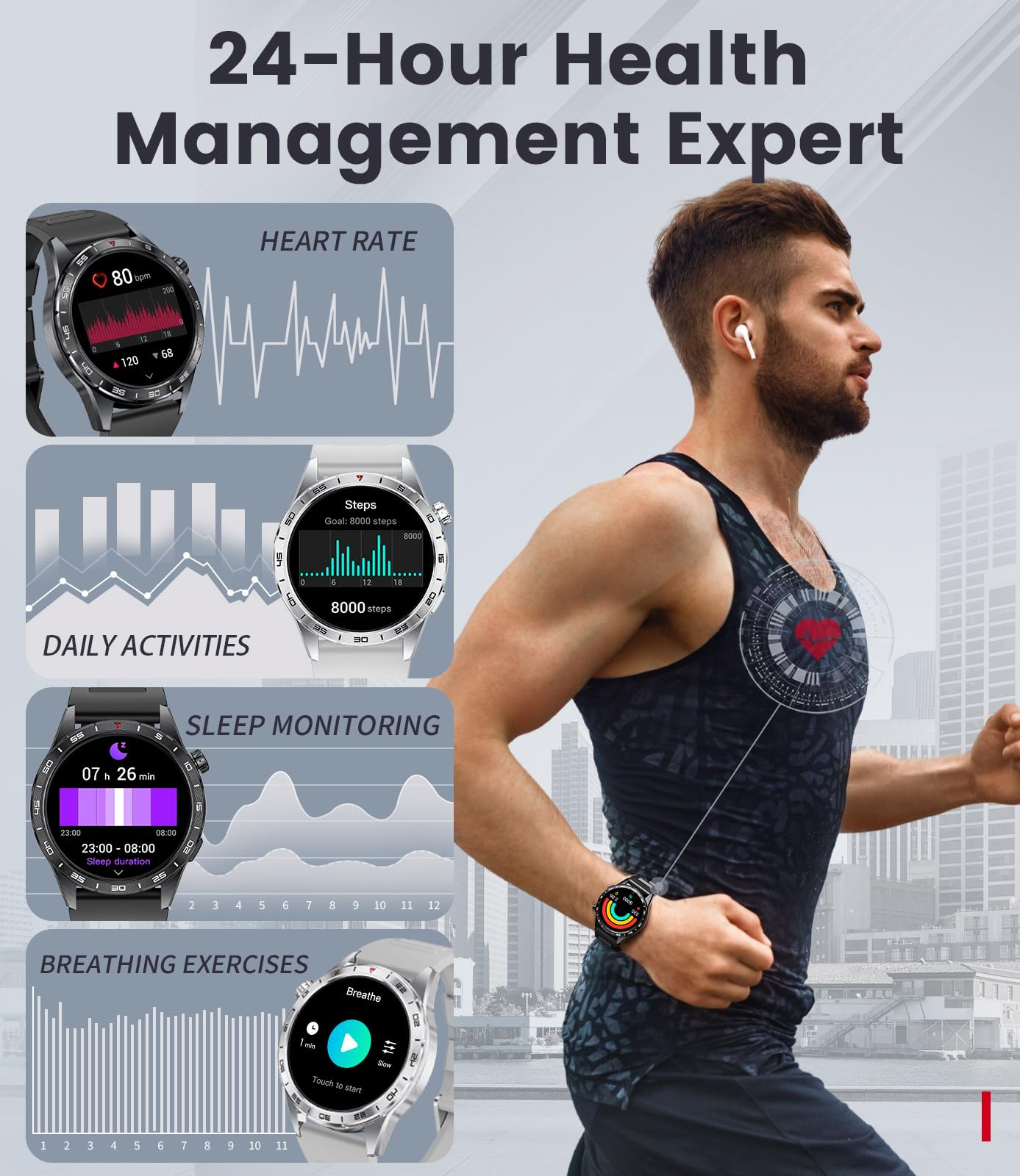 LIGE Smart Watches for Men(Answer/Make Calls), 1.43" HD AMOLED Fitness Tracker with 110+ Sport Modes, 24/7 Heart Rate Sleep Monitor Smartwatch, IP68 Waterproof Smart Watch for Android iOS