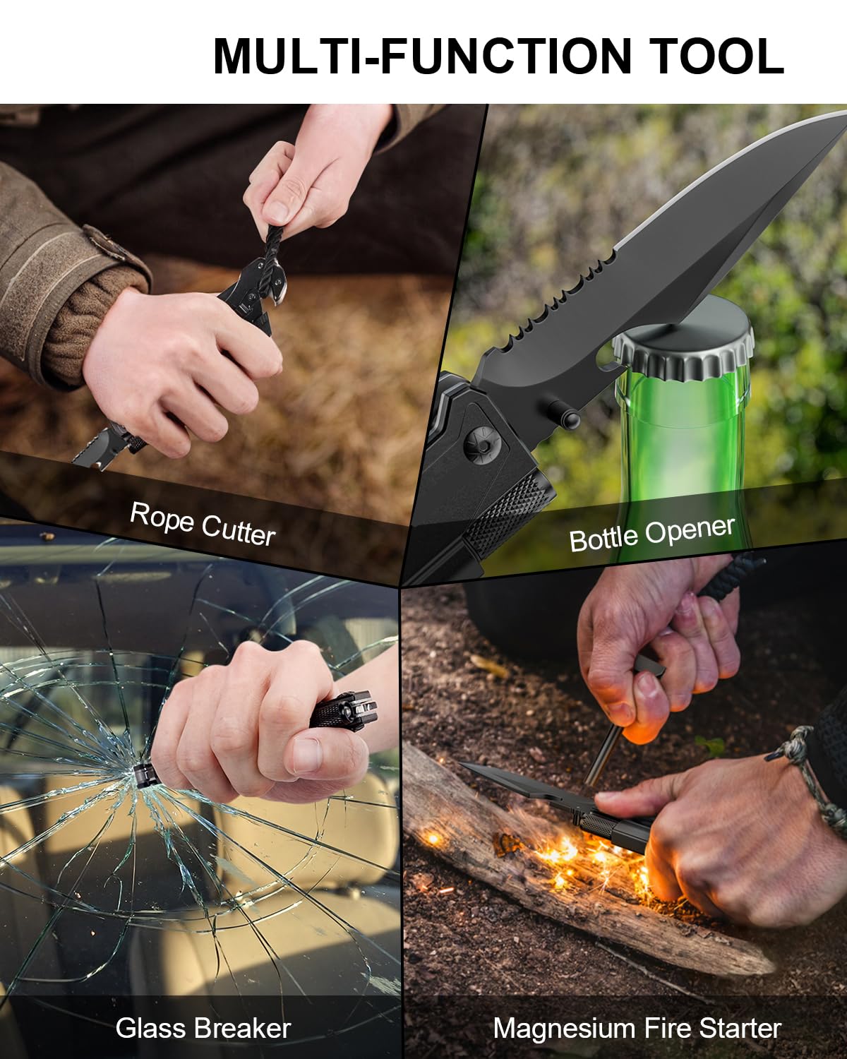 Hunting Knife Survival Gear with Built-in fixed lock, Multi Tool with Case and Fire Starter for Camping Hiking Hunting Fishing Outdoor