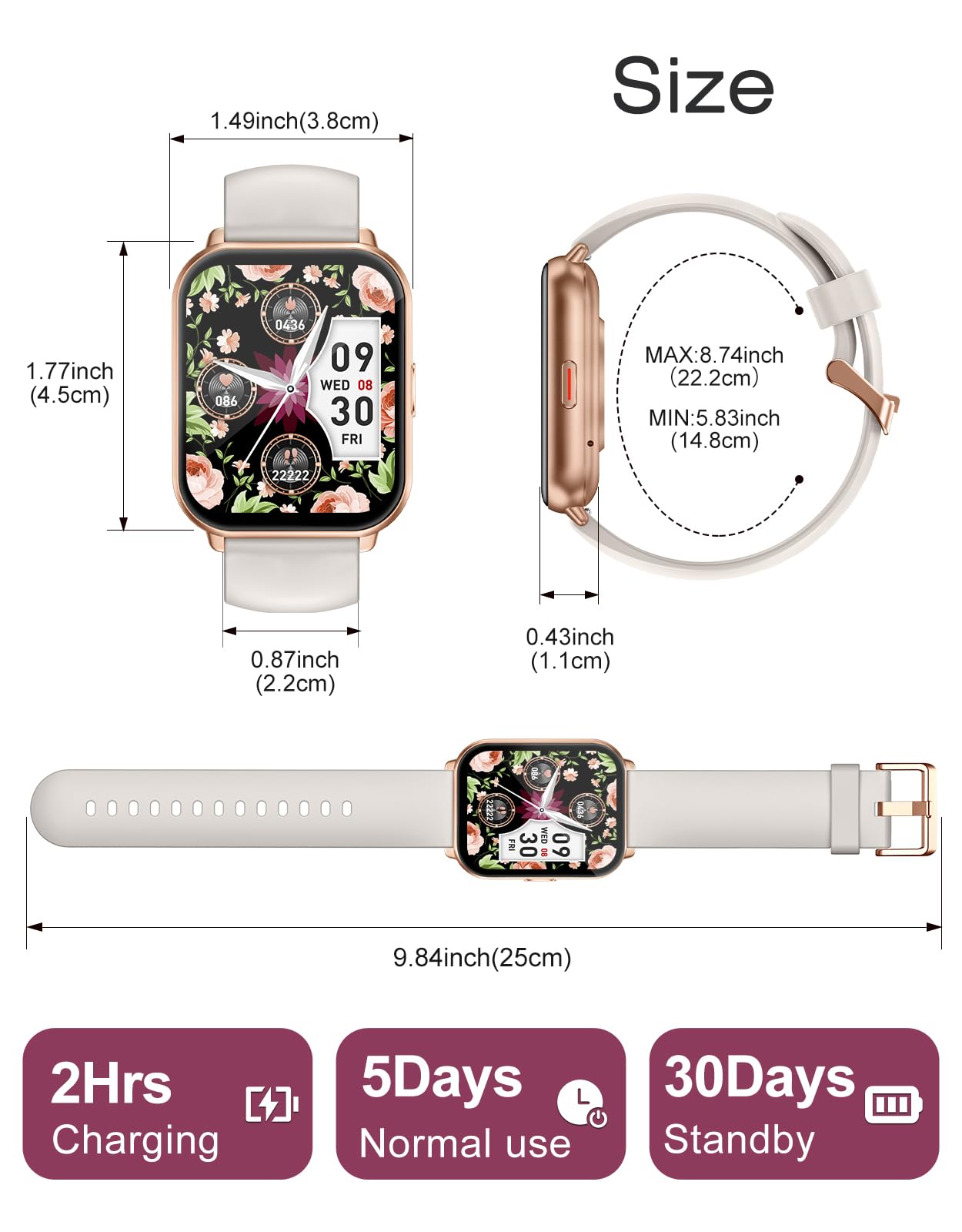 Smart Watches for Women Men (Answer/Make Calls, 3 Bands), 1.85" Fitness Tracker Watch for iPhone/Android Phones with Heart Rate Monitor Sleep/Steps Tracker 100+ Sports Pedometer Waterproof Gold