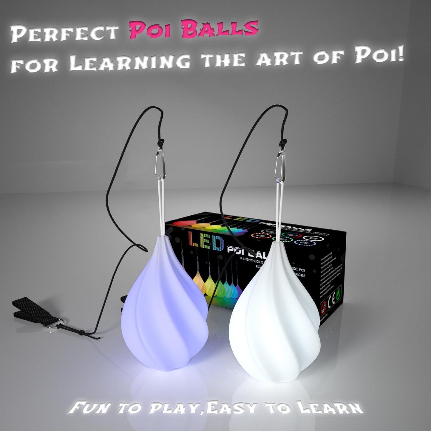 LED Poi Balls Set for Children and Adults - Luminous Premium Toy for Beginners & Professionals | LED Pois Kids Juggling | Juggling Set & Light Painting Accessories | Fire Poi Balls & Luminous Balls