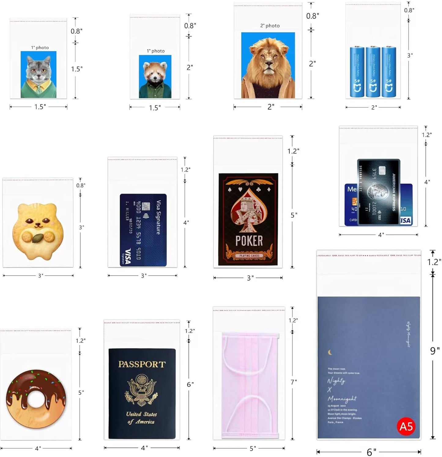 300pcs Clear Cello Bags 6" x 9" Self-Sealing Plastic Cellophane Bags 1 Mil Resealable Adhesive Seal Poly Bags for Cookies Decorative Wrappers Bakery Party (12 Sizes to Choose from)