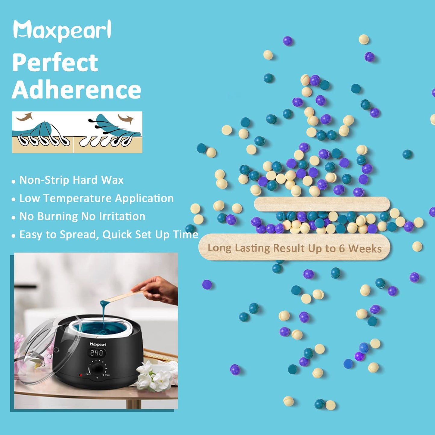 Maxpearl Digital Waxing Kit - Women Men Hard Wax Melt Warmer Kit for Hair Removal - Sensitive Skin, Eyebrows, Face, Underarms, Brazilian, Bikini, Legs