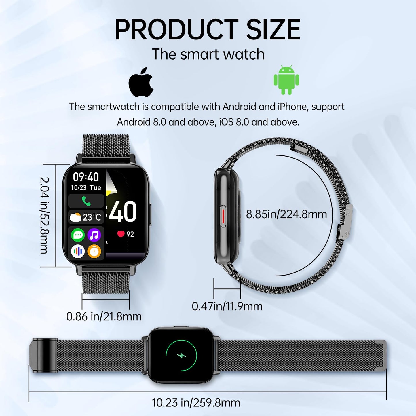 Smart Watch for Women Men(Answer/Dial Calls) 1.85" HD AI Voice Smartwatch with Fitness Tracker/Step Counter/Heart Rate Sleep Monitor, 120+ Sports Modes, IP68 Waterproof for Android/iOS Black 2 Bands