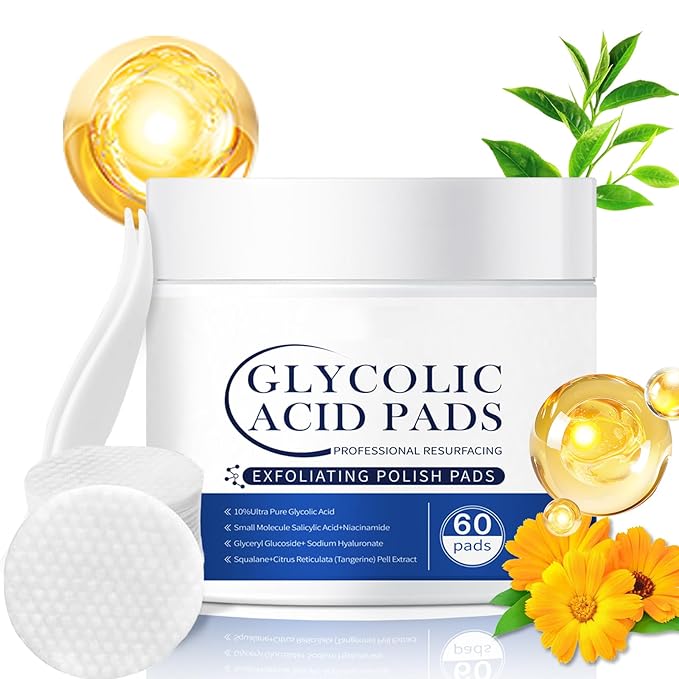 Glycolic Acid Pad, Exfoliating Pads Exfoliating Toner Pads Face Exfoliator Deep Cleaning Effect for Troubled & Breakout-Prone Skin 60 Count