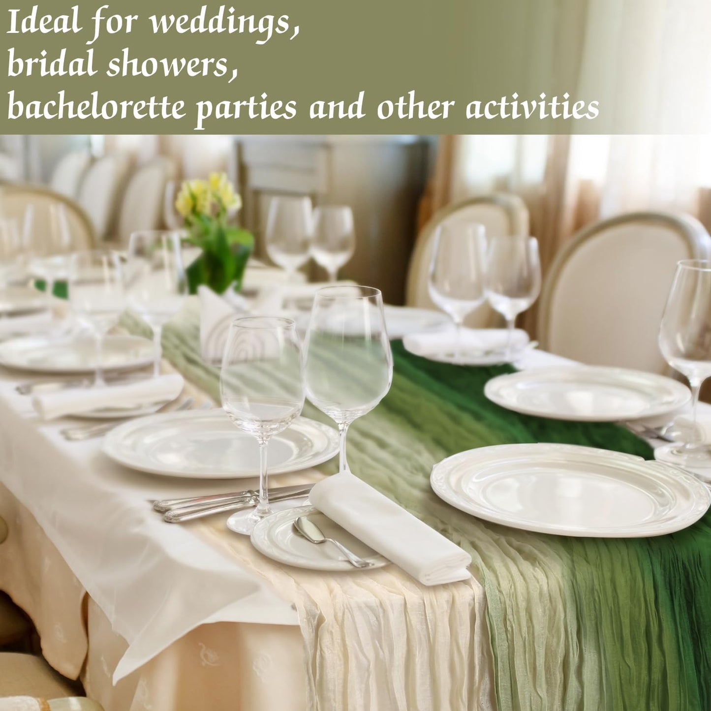 Remagr 12 Pcs Cheesecloth Gauze Table Runners Boho Wedding Decor Rustic Sheer Runner for Wedding Table Bridal Shower Birthday Party Decorations(Gradient Green,12 Pcs)