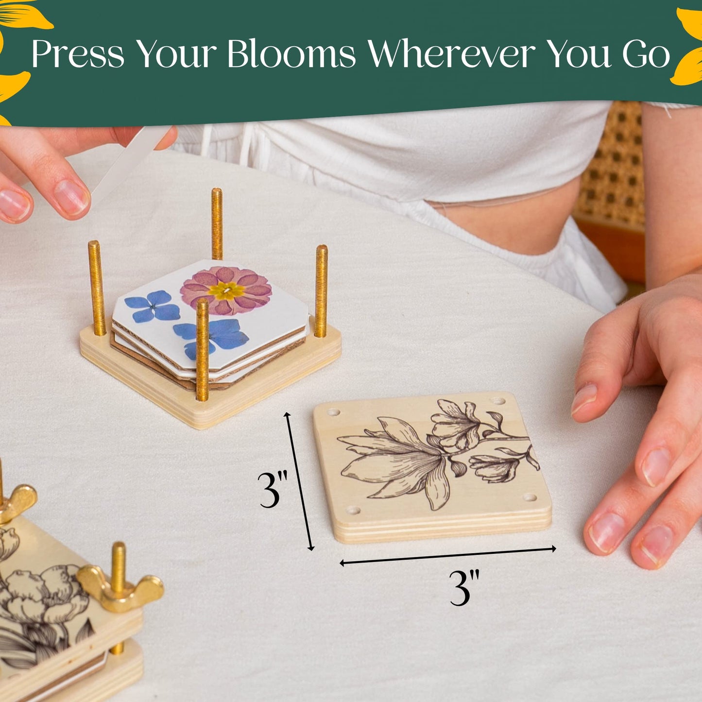 Berstuk Miniature Flower Press Kit for Adults - The Tiny Flower Preservation Kit Includes Two 3" x 3" Presses - Ideal Gift for Arts and Crafts Lovers
