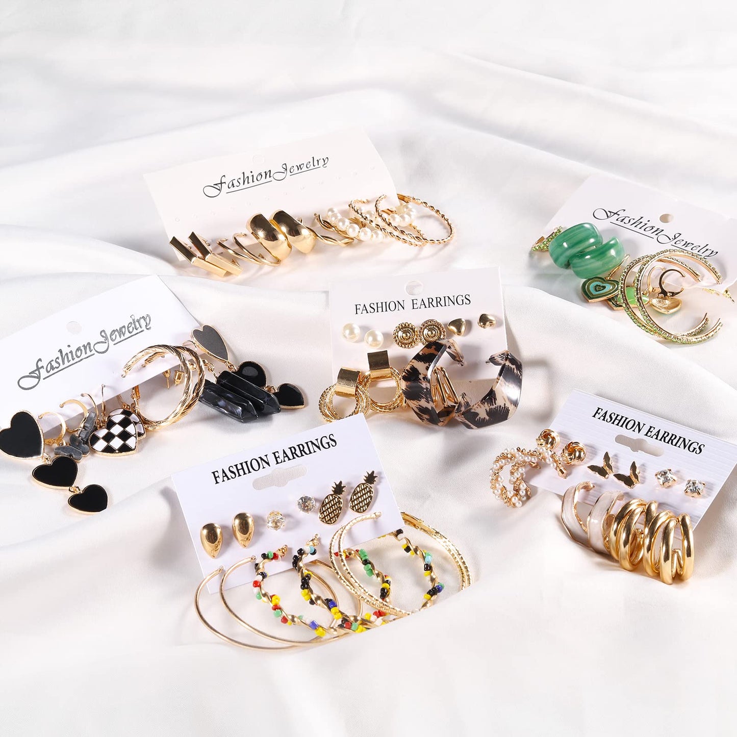 JMScape 34 Pairs Gold Hoop Earrings Set for Women, Fashion Drop Dangle Earring Packs Black Hearts Earrings Multipack Hypoallergenic Earrings for Valentine's Day Gifts