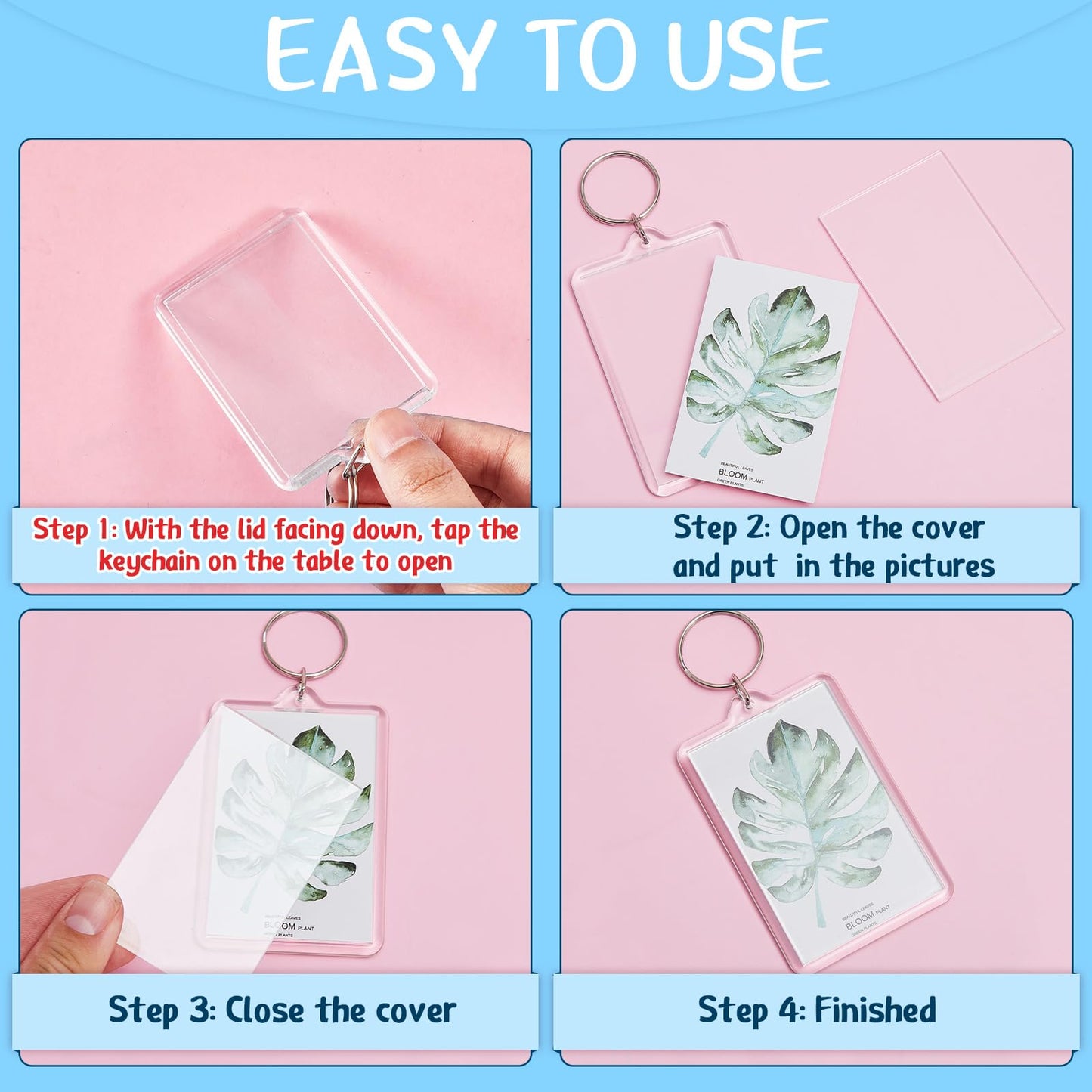 Inbagi 24 pieces Picture Photo Frame Keychain Clear Rectangle Acrylic Keychain Blanks 2 x 3inch