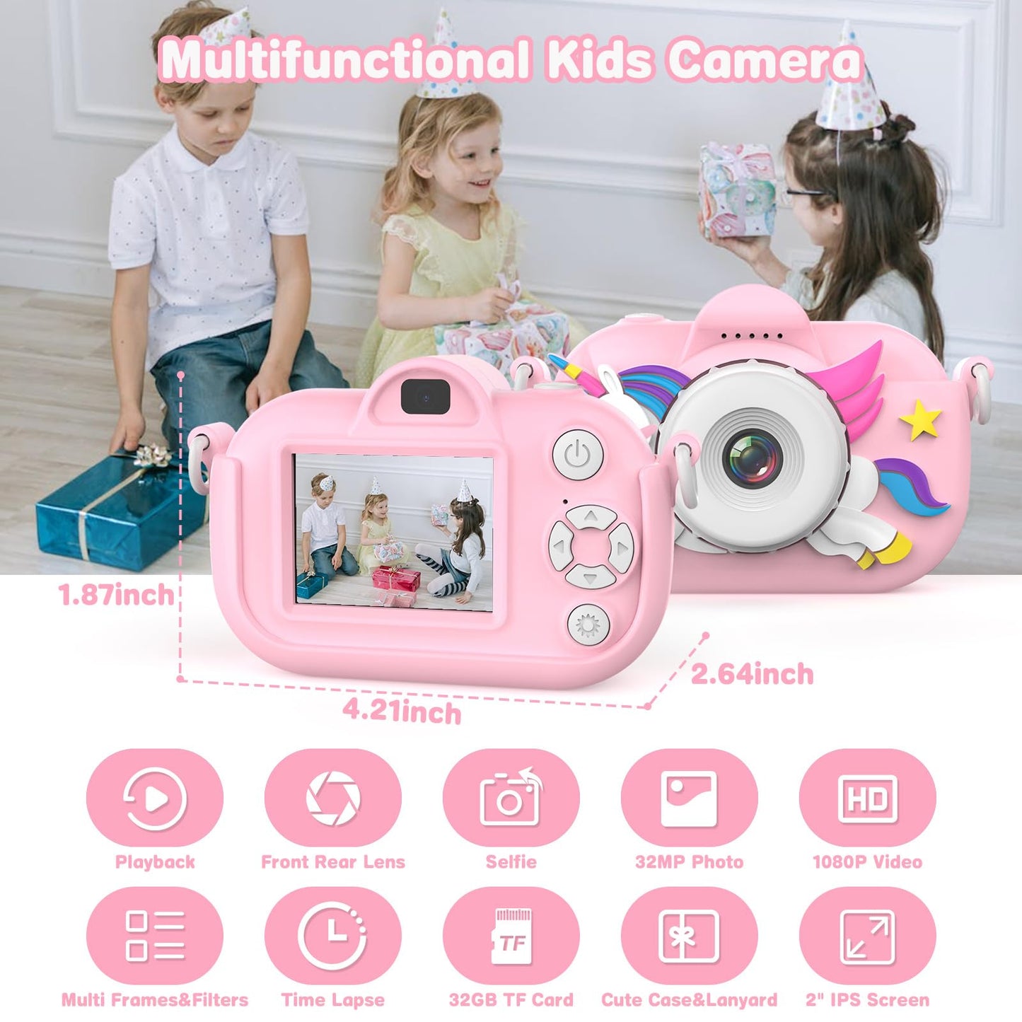 Kids Camera for Girls, 3-12 Year Old Girl Toys Christmas Birthday Gifts, 32MP HD Dual Lens Toddler Camera for Kids, 1080P Video Kids Digital Camera, Kid Camera Toys with 32GB TF Card