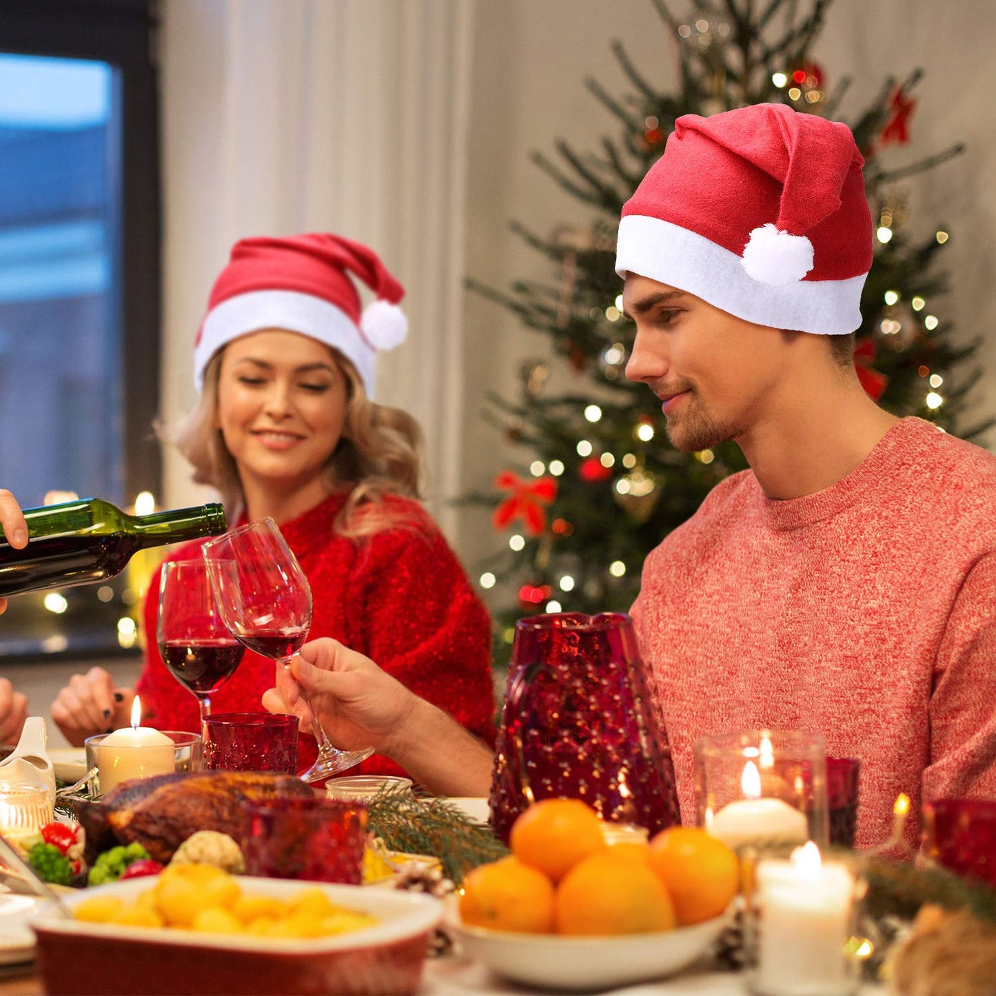 Geyoga 24 Pcs Soft Santa Hat Bulk Women Men Christmas Non Woven Fabric Santa Claus Hat with Pom Xmas Party Supply Decor(11.81 x 15.75 Inch,Red)