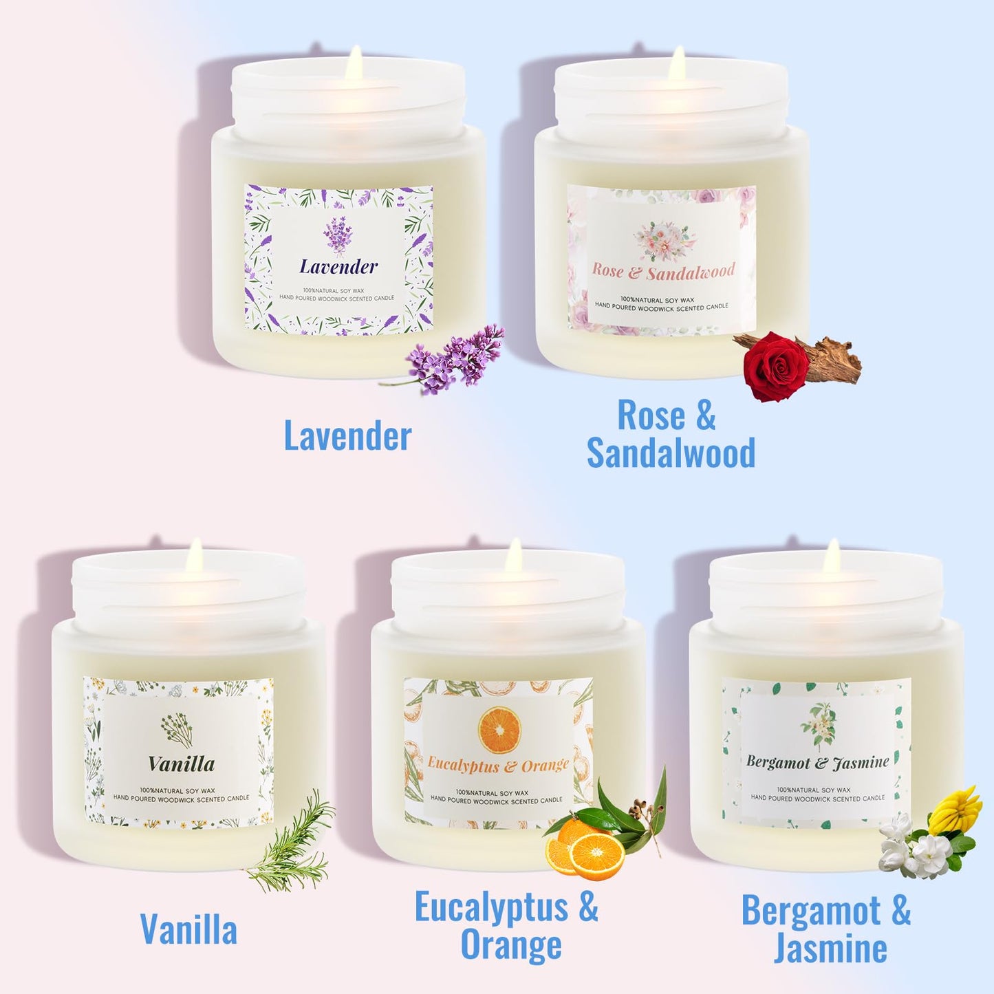 BlissfulOasis Scented Candles, Long-Lasting Candles for Home Scented, 5 Pack Candle Set, Candles for Women, Natural & Safe Ingredients, Candle Set for Birthday, Christmas, Festival