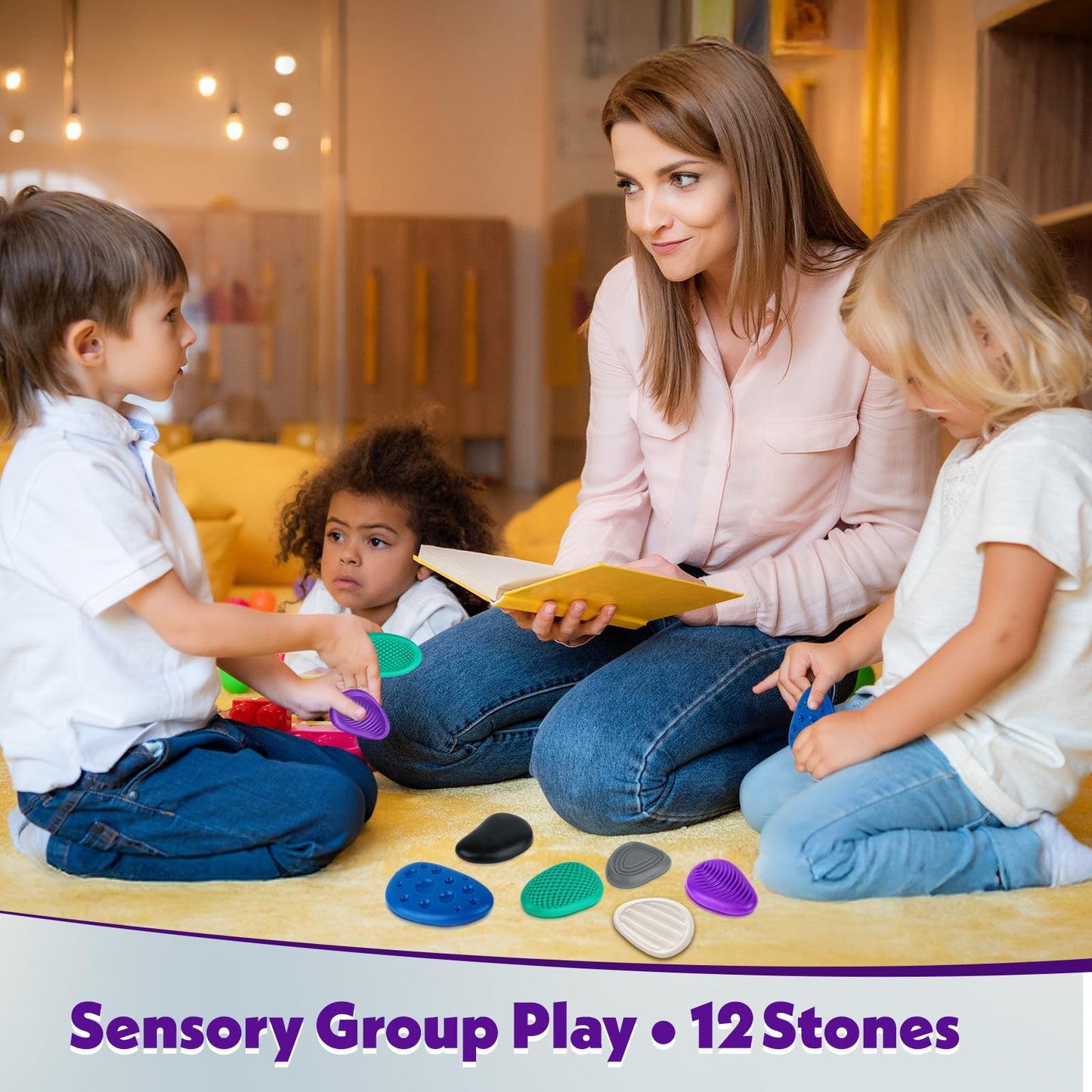 Fidget Toys Adults Sensory Stones: 12 Pack Textured Worry Stone for Autism Kids Calming Down - Fidget Stress Toys for Anxiety Relief - Students Prizes Fidget Toys