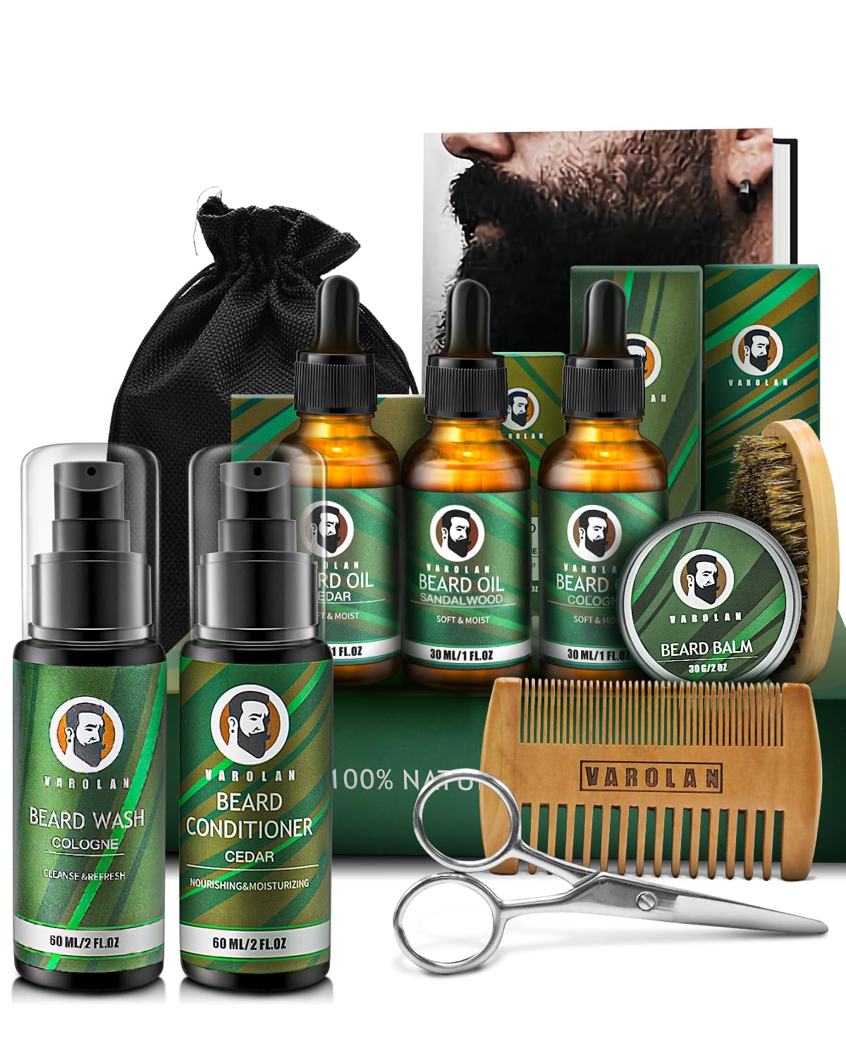 Mens Gifts for Birthday, Gifts for Men, Beard Care Kit with Beard Oil Balm Conditioner Wash Brush Comb Scissor, Stocking Stuffers for Men Birthday & Holiday Gifts for Boyfriend Brother Dad Husband