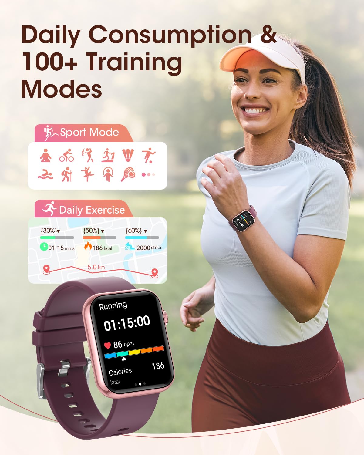 Smart Watches for Women, Fitness Tracker Watch for Sleep/Heart Rate/SpO2/Blood Pressure Monitor, 1.85'' Smartwatch for Android iPhone, Calls/SMS/Notifications, 100+ Sports Modes, 300+ Dials, 3 Bands