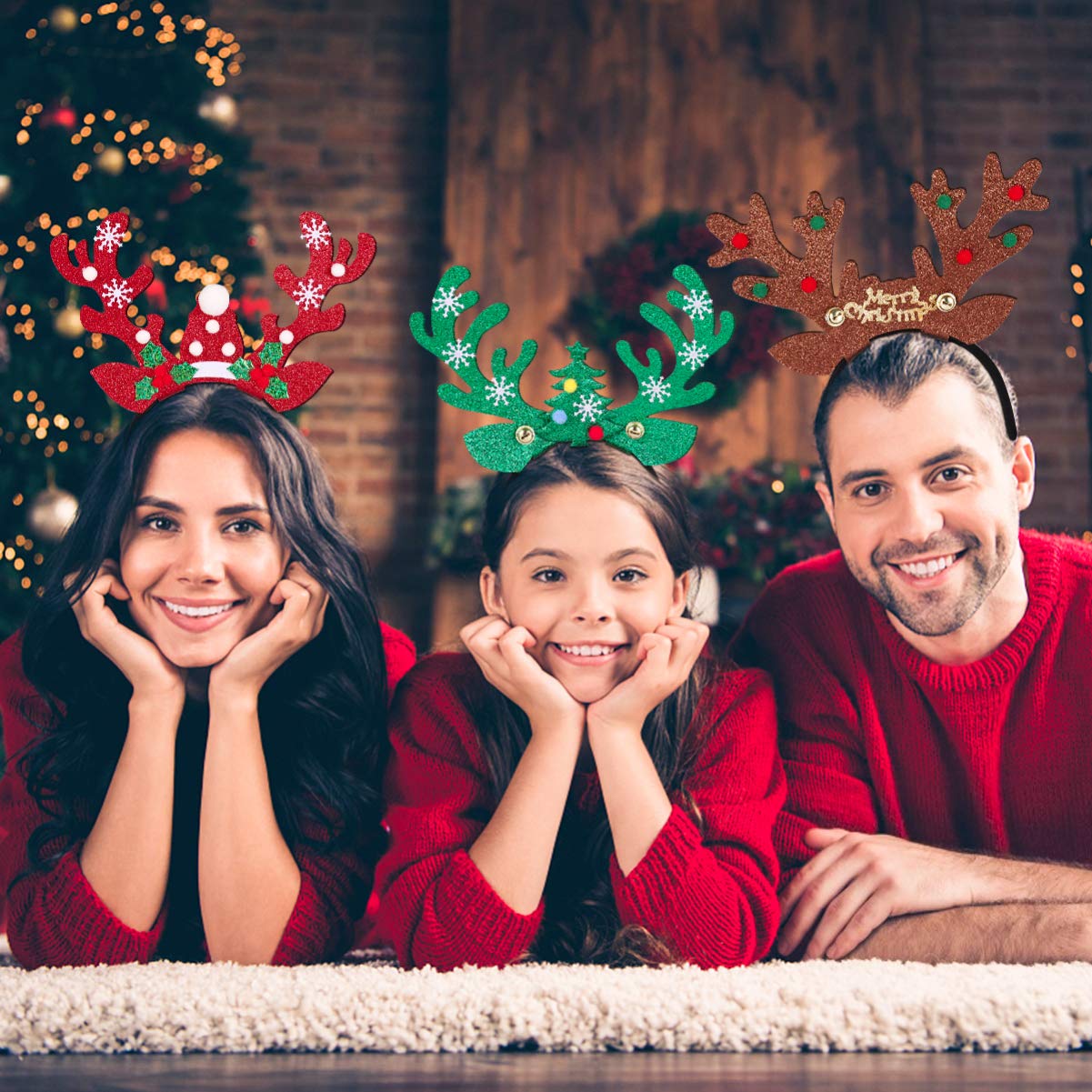 FRCOLOR 6 Pieces Christmas Reindeer Antlers Headbands Reindeer Antler Hair Hoop Headpiece for Christmas Party Holiday Favors